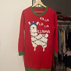 Red Llama Christmas Sweater Dress